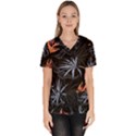 Exotic Flower Leaves Seamless Pattern Women s V-Neck Scrub Top View1