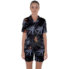 Exotic Flower Leaves Seamless Pattern Satin Short Sleeve Pyjamas Set by Vaneshart