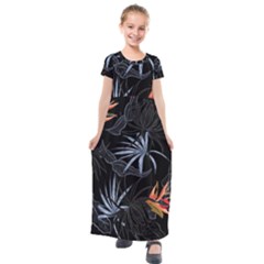 Exotic Flower Leaves Seamless Pattern Kids  Short Sleeve Maxi Dress by Vaneshart