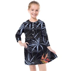 Exotic Flower Leaves Seamless Pattern Kids  Quarter Sleeve Shirt Dress by Vaneshart