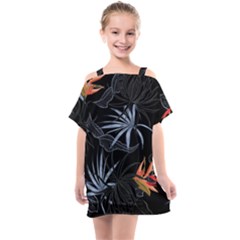 Exotic Flower Leaves Seamless Pattern Kids  One Piece Chiffon Dress by Vaneshart