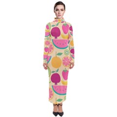 Seamless Pattern With Fruit Vector Illustrations Gift Wrap Design Turtleneck Maxi Dress by Vaneshart