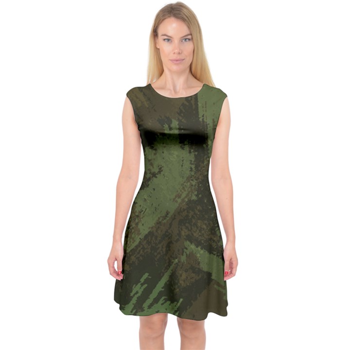 Camouflage Brush Strokes Background Capsleeve Midi Dress