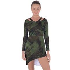 Camouflage Brush Strokes Background Asymmetric Cut-out Shift Dress by Vaneshart