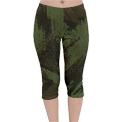 Camouflage Brush Strokes Background Velvet Capri Leggings  by Vaneshart