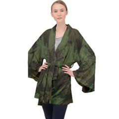 Camouflage Brush Strokes Background Long Sleeve Velvet Kimono  by Vaneshart