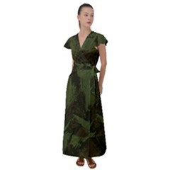 Camouflage Brush Strokes Background Flutter Sleeve Maxi Dress by Vaneshart