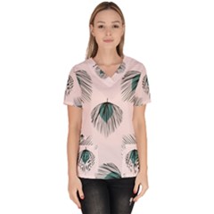 Green Tropical Leaves Seamless Pattern Women s V-neck Scrub Top by Vaneshart