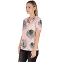 Green Tropical Leaves Seamless Pattern Women s V-Neck Scrub Top View2