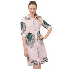 Green Tropical Leaves Seamless Pattern Long Sleeve Mini Shirt Dress by Vaneshart