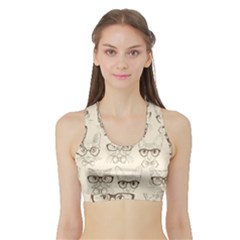 Seamless Pattern Hand Drawn Cats With Hipster Accessories Sports Bra With Border by Vaneshart