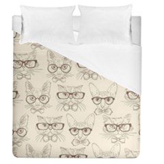 Seamless Pattern Hand Drawn Cats With Hipster Accessories Duvet Cover (queen Size) by Vaneshart