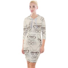 Seamless Pattern Hand Drawn Cats With Hipster Accessories Quarter Sleeve Hood Bodycon Dress by Vaneshart