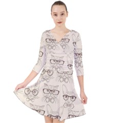 Seamless Pattern Hand Drawn Cats With Hipster Accessories Quarter Sleeve Front Wrap Dress by Vaneshart