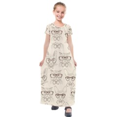 Seamless Pattern Hand Drawn Cats With Hipster Accessories Kids  Short Sleeve Maxi Dress by Vaneshart