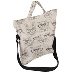 Seamless Pattern Hand Drawn Cats With Hipster Accessories Fold Over Handle Tote Bag by Vaneshart