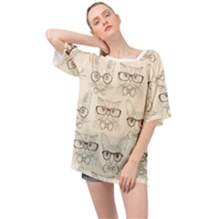 Seamless Pattern Hand Drawn Cats With Hipster Accessories Oversized Chiffon Top