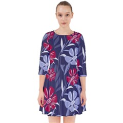 Abstract Seamless Pattern With Colorful Tropical Leaves Flowers Purple Smock Dress by Vaneshart