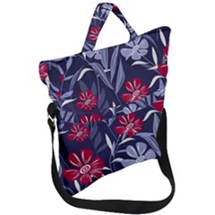 Abstract Seamless Pattern With Colorful Tropical Leaves Flowers Purple Fold Over Handle Tote Bag by Vaneshart