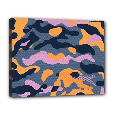 Camouflage Background Textile Uniform Seamless Pattern Canvas 14  X 11  (stretched) by Vaneshart