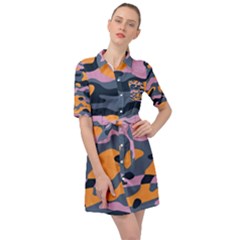 Camouflage Background Textile Uniform Seamless Pattern Belted Shirt Dress by Vaneshart