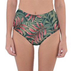 Trending Abstract Seamless Pattern With Colorful Tropical Leaves Plants Green Reversible High-waist Bikini Bottoms by Vaneshart