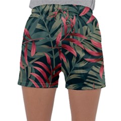 Trending Abstract Seamless Pattern With Colorful Tropical Leaves Plants Green Sleepwear Shorts by Vaneshart