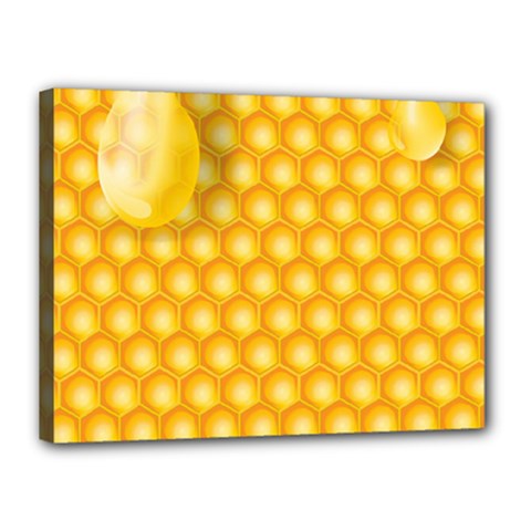 Abstract Honeycomb Background With Realistic Transparent Honey Drop Canvas 16  X 12  (stretched) by Vaneshart