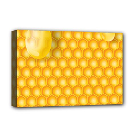 Abstract Honeycomb Background With Realistic Transparent Honey Drop Deluxe Canvas 18  X 12  (stretched) by Vaneshart