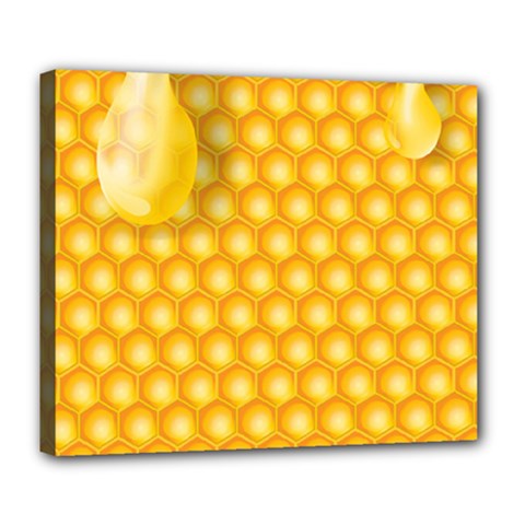 Abstract Honeycomb Background With Realistic Transparent Honey Drop Deluxe Canvas 24  X 20  (stretched) by Vaneshart