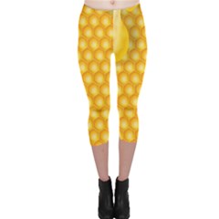 Abstract Honeycomb Background With Realistic Transparent Honey Drop Capri Leggings  by Vaneshart