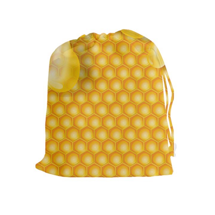 Abstract Honeycomb Background With Realistic Transparent Honey Drop Drawstring Pouch (XL)