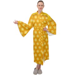 Abstract Honeycomb Background With Realistic Transparent Honey Drop Maxi Velour Kimono by Vaneshart