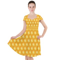 Abstract Honeycomb Background With Realistic Transparent Honey Drop Cap Sleeve Midi Dress by Vaneshart