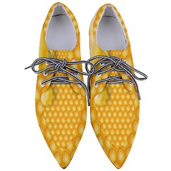 Abstract Honeycomb Background With Realistic Transparent Honey Drop Women s Pointed Oxford Shoes by Vaneshart