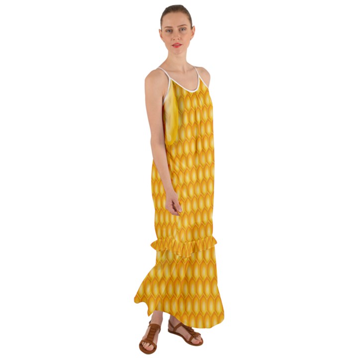 Abstract Honeycomb Background With Realistic Transparent Honey Drop Cami Maxi Ruffle Chiffon Dress