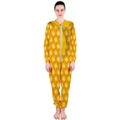 Abstract Honeycomb Background With Realistic Transparent Honey Drop Onepiece Jumpsuit (ladies)  by Vaneshart