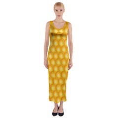 Abstract Honeycomb Background With Realistic Transparent Honey Drop Fitted Maxi Dress by Vaneshart