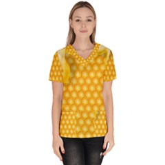 Abstract Honeycomb Background With Realistic Transparent Honey Drop Women s V-neck Scrub Top by Vaneshart