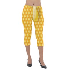 Abstract Honeycomb Background With Realistic Transparent Honey Drop Lightweight Velour Capri Leggings  by Vaneshart