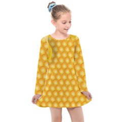 Abstract Honeycomb Background With Realistic Transparent Honey Drop Kids  Long Sleeve Dress by Vaneshart