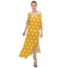 Abstract Honeycomb Background With Realistic Transparent Honey Drop Maxi Chiffon Cover Up Dress by Vaneshart