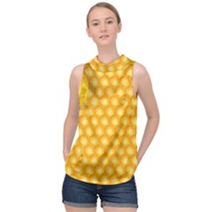 Abstract Honeycomb Background With Realistic Transparent Honey Drop High Neck Satin Top by Vaneshart