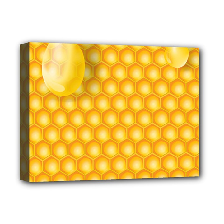 Abstract Honeycomb Background With Realistic Transparent Honey Drop Deluxe Canvas 16  x 12  (Stretched) 