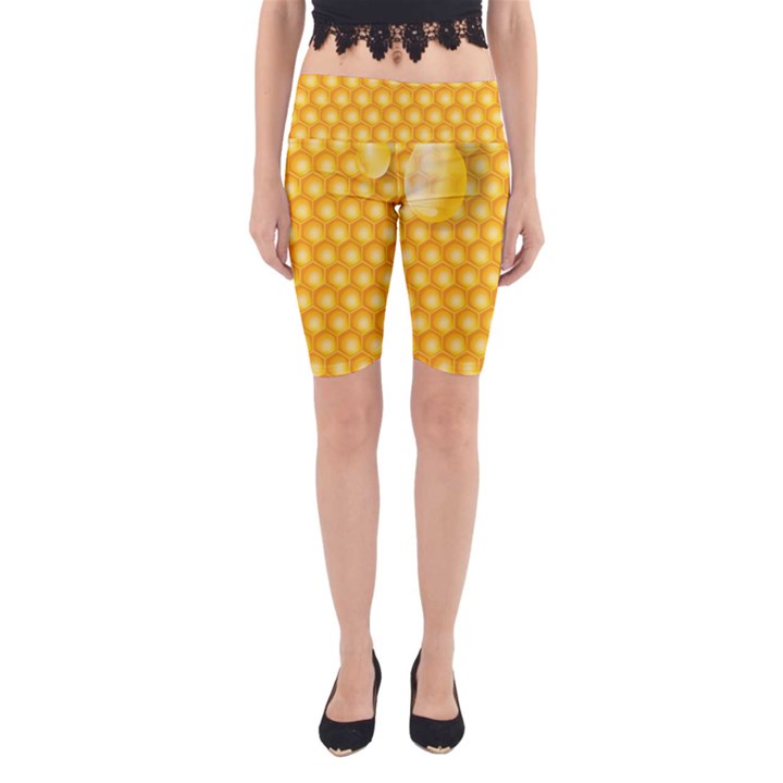 Abstract Honeycomb Background With Realistic Transparent Honey Drop Yoga Cropped Leggings