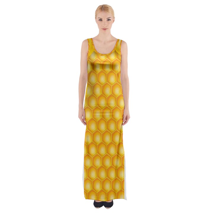 Abstract Honeycomb Background With Realistic Transparent Honey Drop Thigh Split Maxi Dress