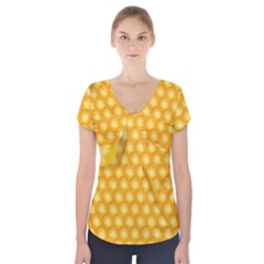 Abstract Honeycomb Background With Realistic Transparent Honey Drop Short Sleeve Front Detail Top by Vaneshart