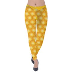 Abstract Honeycomb Background With Realistic Transparent Honey Drop Velvet Leggings