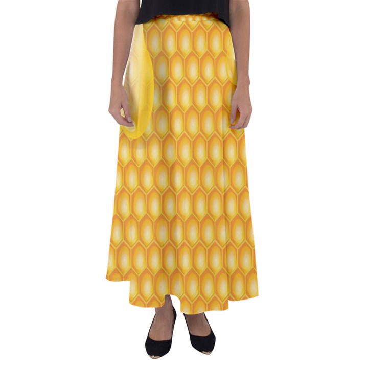 Abstract Honeycomb Background With Realistic Transparent Honey Drop Flared Maxi Skirt