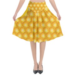 Abstract Honeycomb Background With Realistic Transparent Honey Drop Flared Midi Skirt by Vaneshart